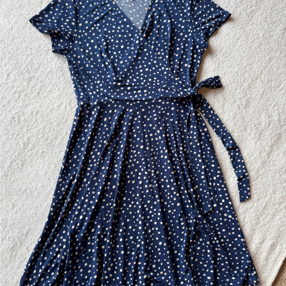 Navy Polka Dot Wrap Dress